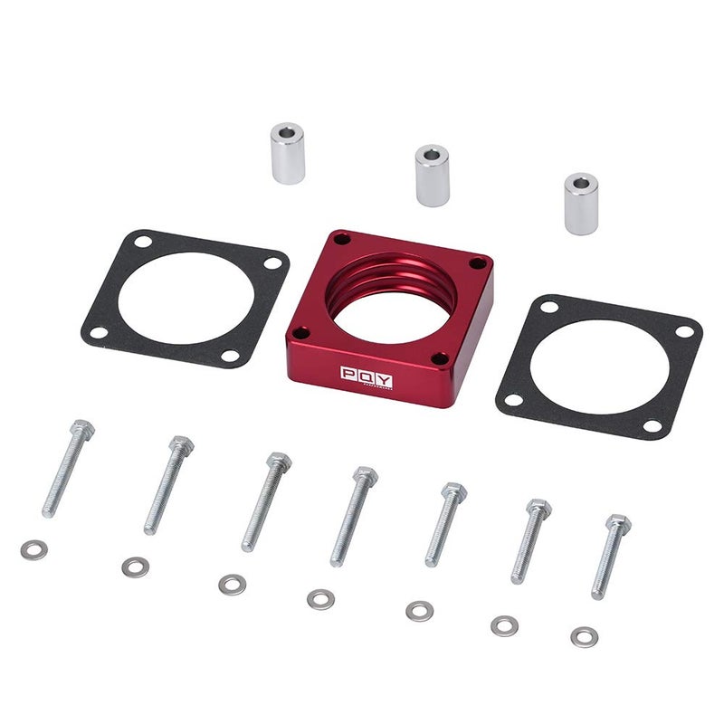 PQY Throttle Body Spacer Compatible with 91-06 Jeep Wrangler TJ YJ LJ Cherokee XJ 2.5L/4.0L Engine Gas MJ w/Gasket 1" Raise Manifold Carb Red - Image 1